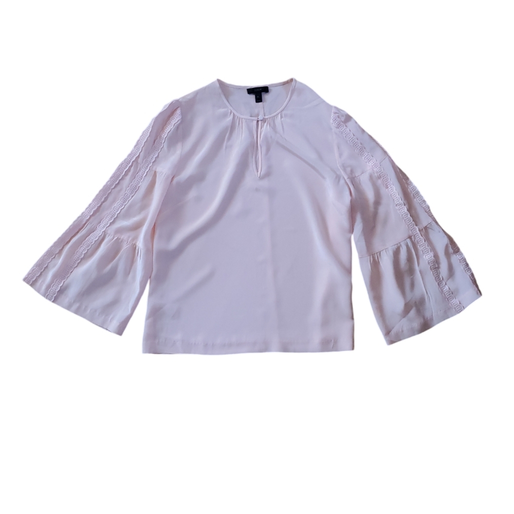 J. Crew 100% Silk Embroidered bell sleeves top Size 8